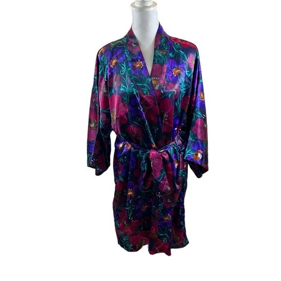 Vintage California Dynasty Brand Floral Print Robe with Removable Belt Medium - Picture 3 of 11